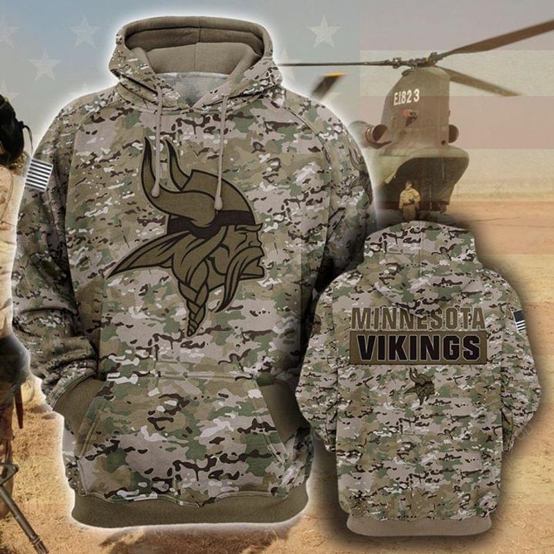 Minnesota Vikings Camouflage Veteran 3d Cotton Hoodie