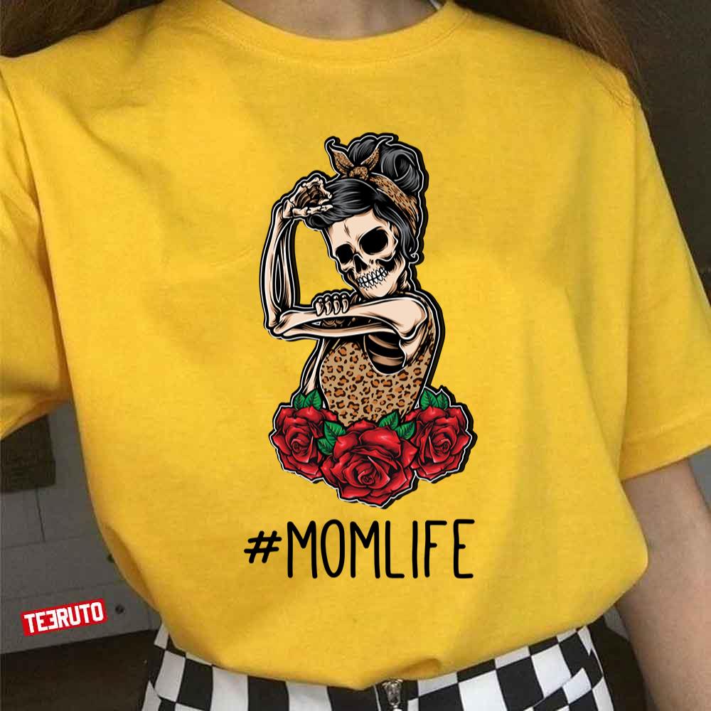 Mom Life Skull Leopard Funny Mothers Day Women T-Shirt