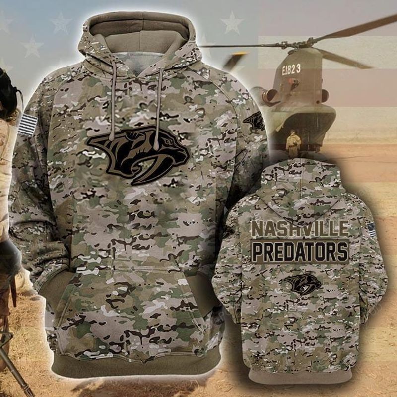Nashville Predators Camouflage Veteran 3d Cotton Hoodie