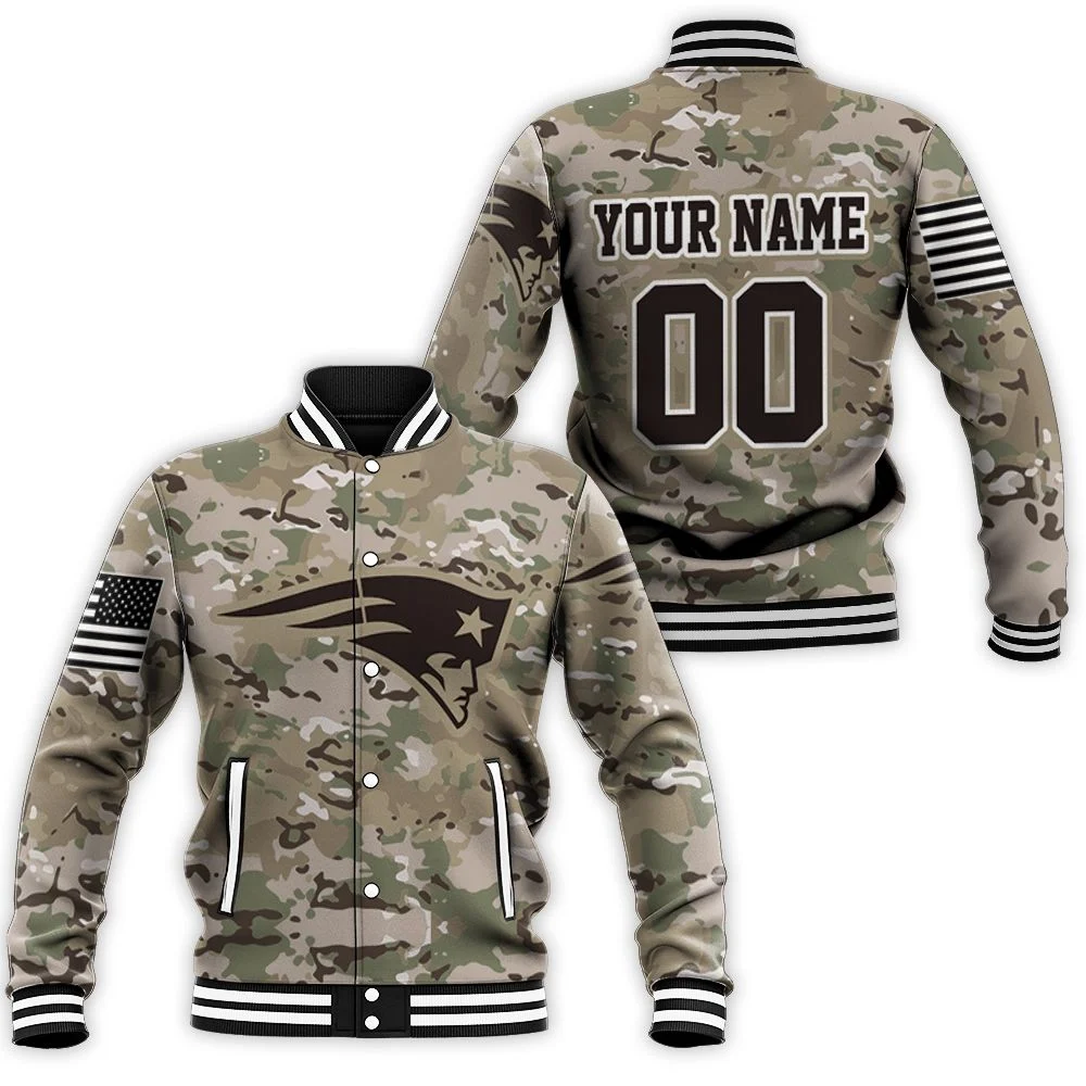 New England Patriots Camouflage Veteran 3d Personalized Baseball Jacket
