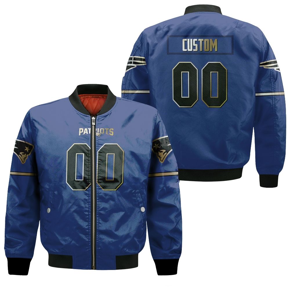 New England Patriots Personalized Custom 2019 Fathers Day Royal Black Golden Jersey Inspired Style Bomber Jacket