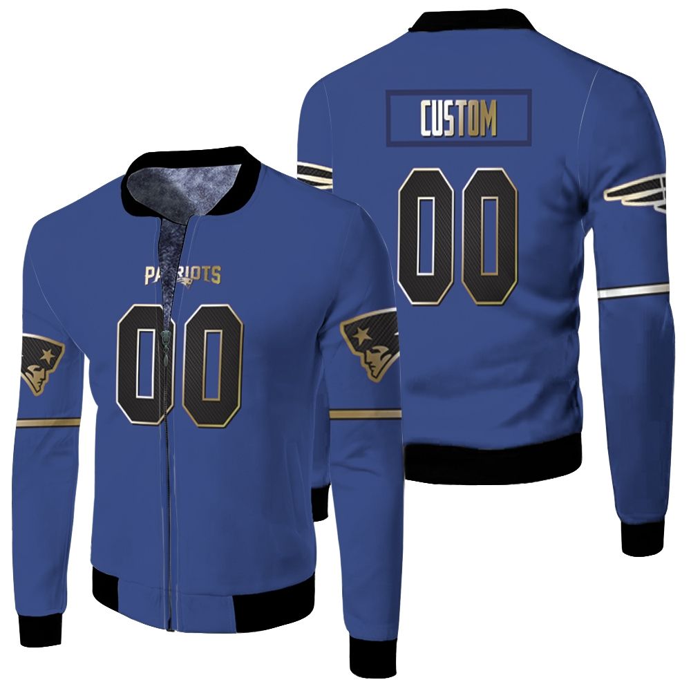 New England Patriots Personalized Custom 2019 Fathers Day Royal Black Golden Jersey Inspired Style Fleece Bomber Jacket