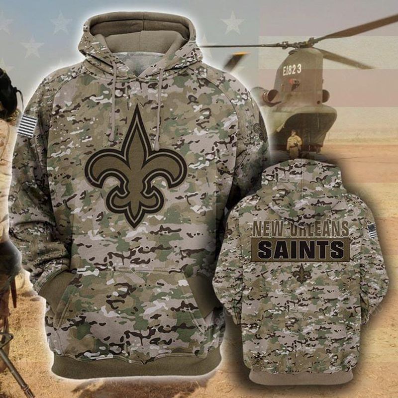 New Orleans Saints Camouflage Veteran 3d Cotton Hoodie