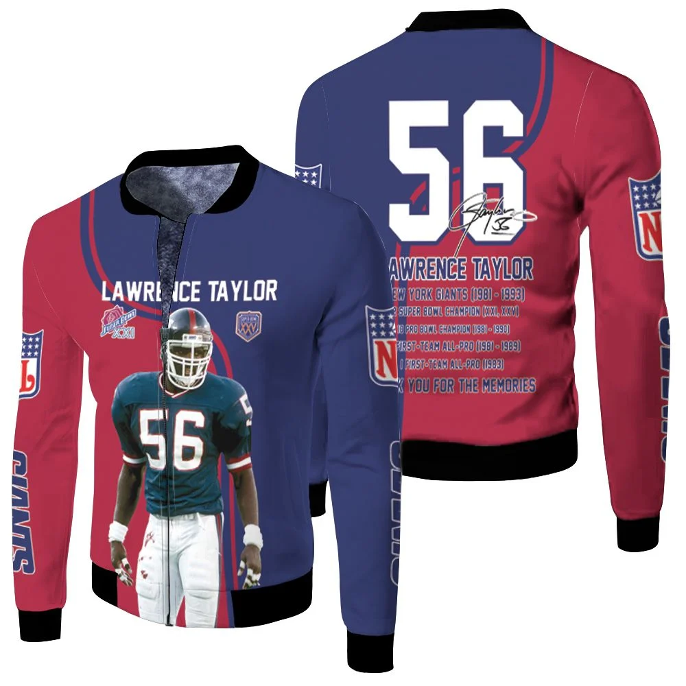 New York Giants Lawrence Taylor 56 Signature 3d T Shirt Hoodie Sweater Fleece Bomber Jacket