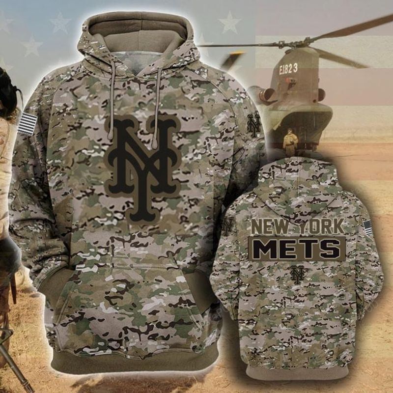 New York Mets Camouflage Veteran 3d Cotton Hoodie