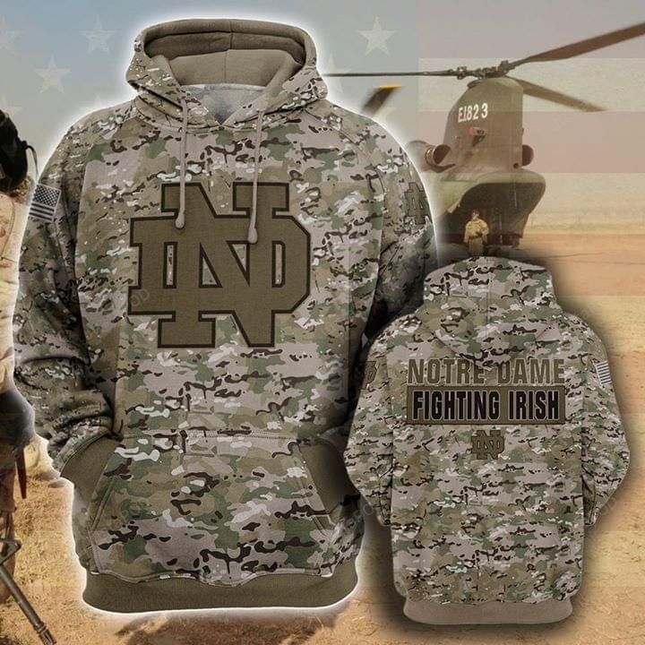 Notre Dame Fighting Irish Camouflage Veteran 3d Cotton Hoodie