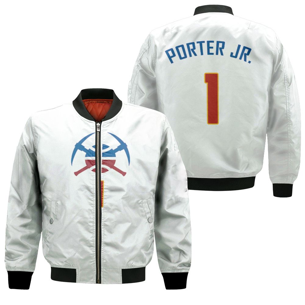 Nuggets Michael Porter Jr 1 2020-21 Earned Edition White Jersey Inspired Style Bomber Jacket