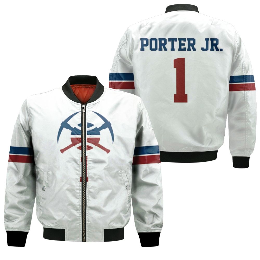 Nuggets Michael Porter Jr 2020-21 Earned Edition White Bomber Jacket