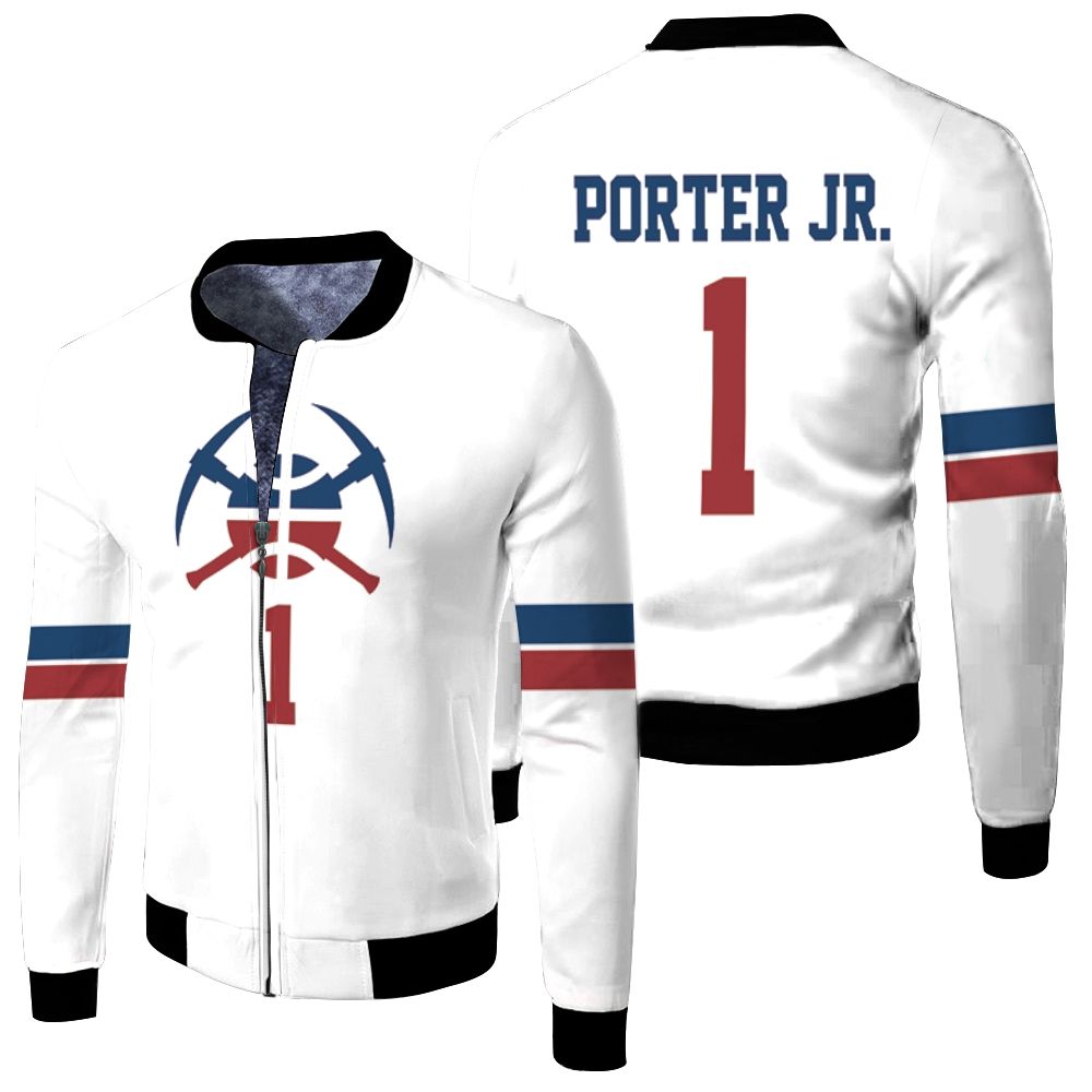 Nuggets Michael Porter Jr 2020-21 Earned Edition White Jersey Inspired Fleece Bomber Jacket