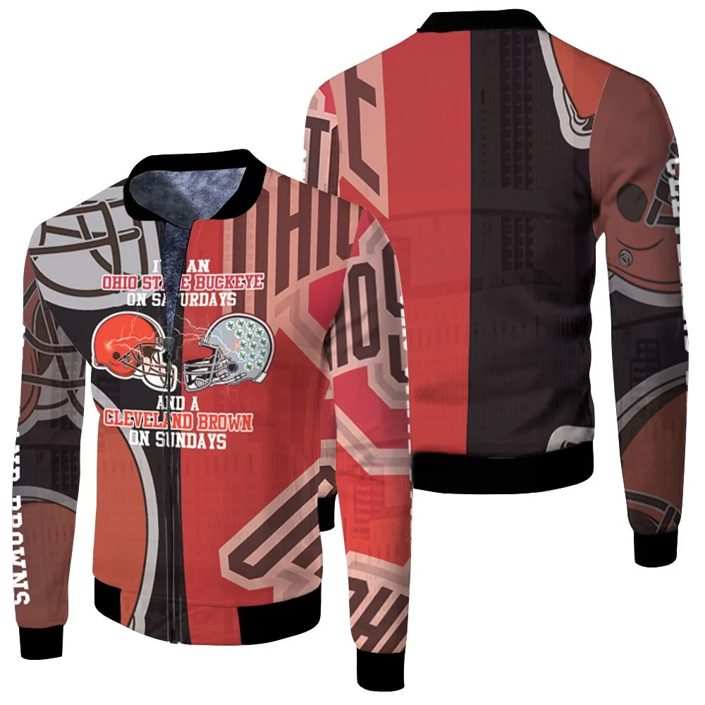 Ohio State Buckeye On Saturdays Cleverland Brown On Sundays 3d Jersey Fleece Bomber Jacket