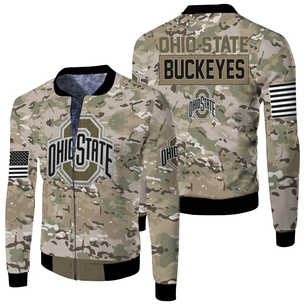 Ohio State Buckeyes Camouflage Veteran 3d Jersey Fleece Bomber Jacket