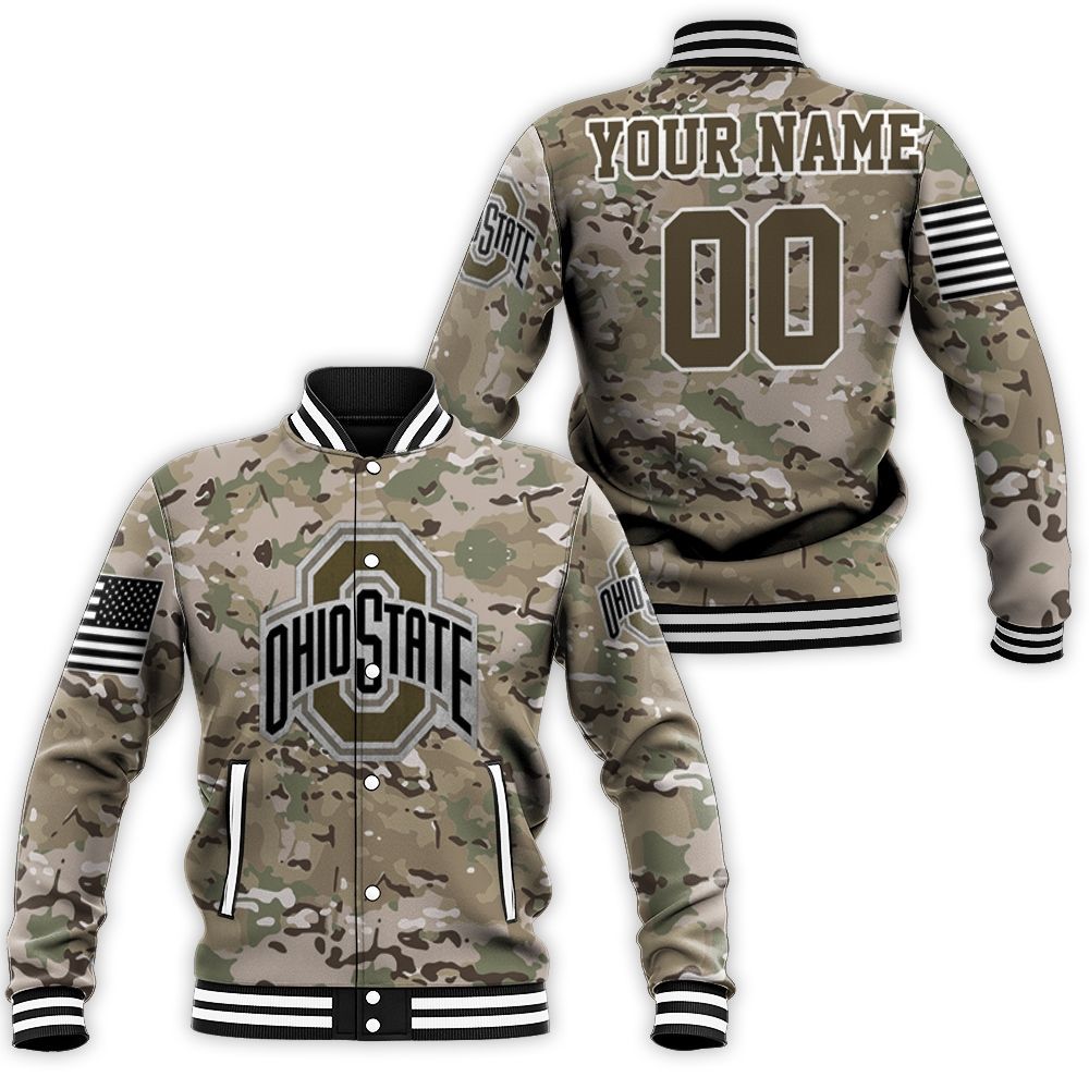 Ohio State Buckeyes Camouflage Veteran Personalized Baseball Jacket