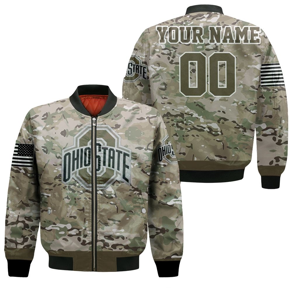 Ohio State Buckeyes Camouflage Veteran Personalized Bomber Jacket