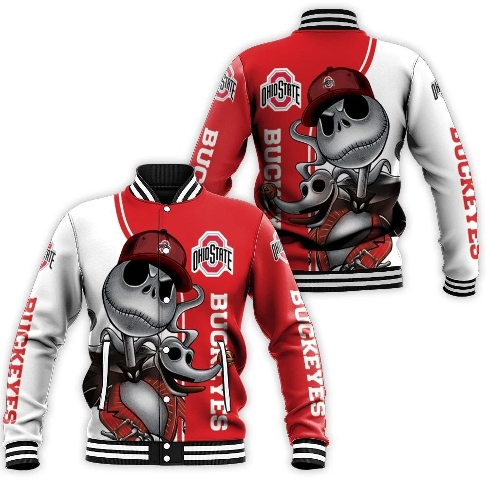 Ohio State Buckeyes Jack Skellington And Zero Baseball Jacket