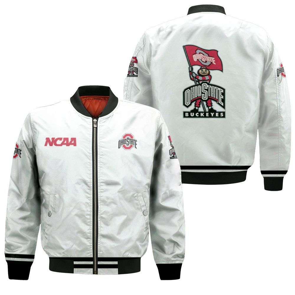 Ohio State Buckeyes Ncaa Classic White With Mascot Logo Gift For Ohio State Buckeyes Fans Bomber Jacket