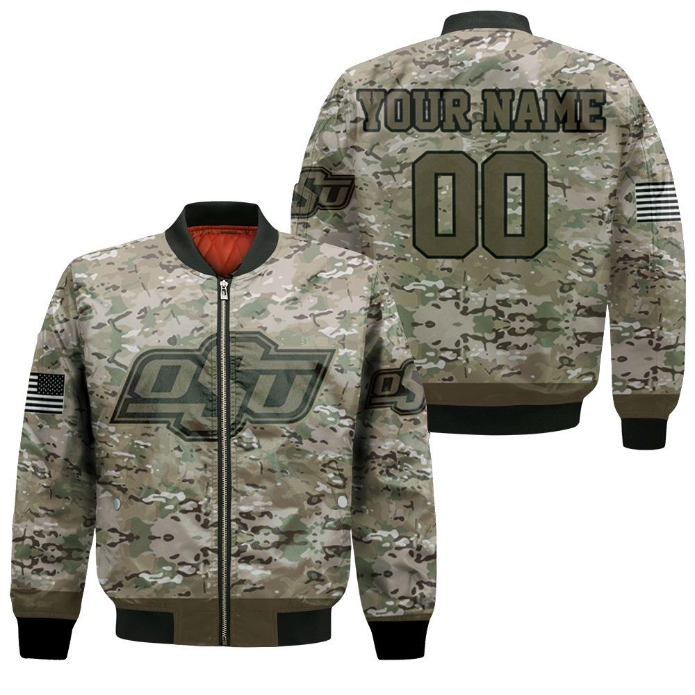 Oklahoma State Cowboys Camo Pattern Personalized Bomber Jacket