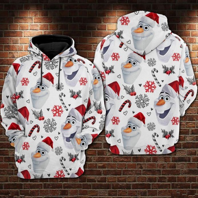 Olaf Christmas Hat Over Print 3d Zip Hoodie