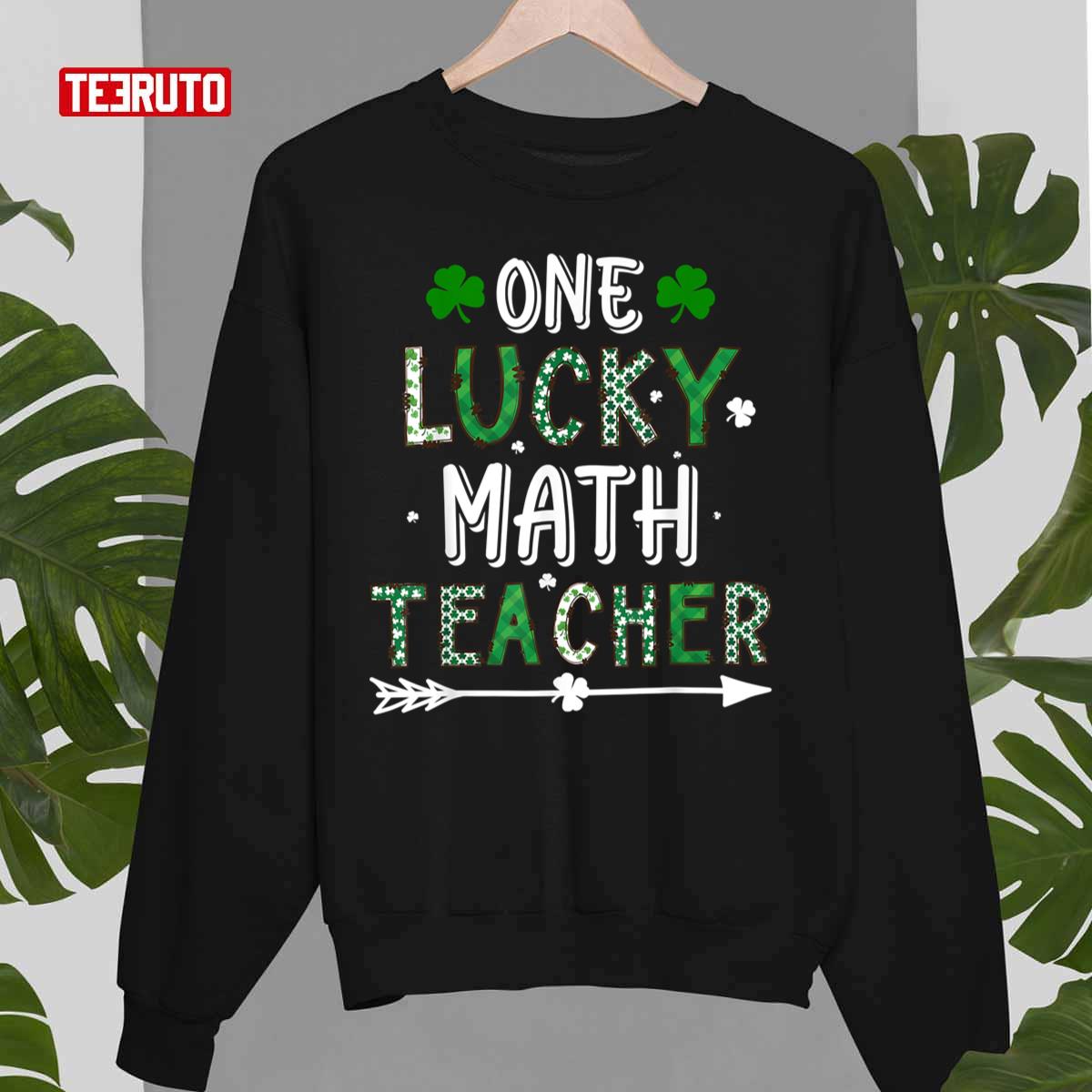 One Lucky Math Teacher St Patricks Day Buffalo Plaid Unisex Sweatshirt