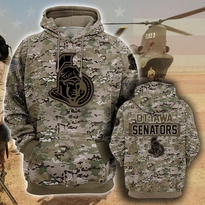 Ottawa Senators Camouflage Veteran 3d Cotton Hoodie