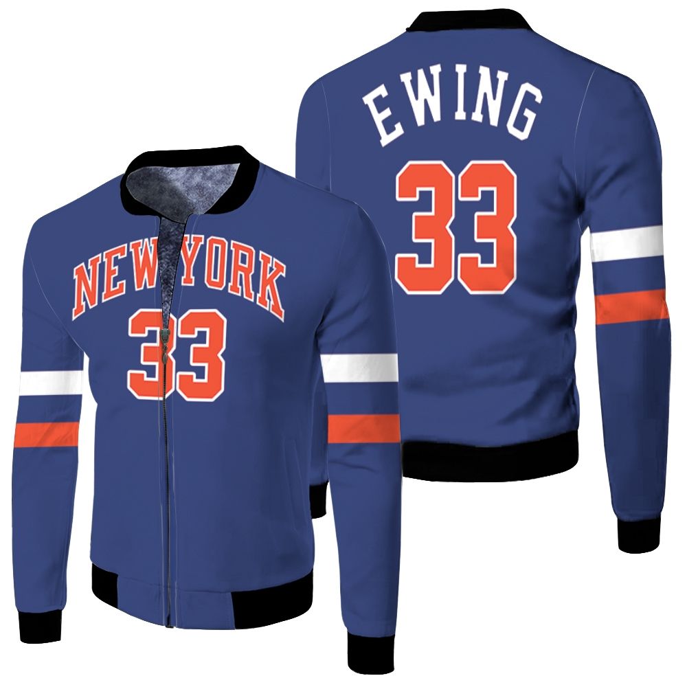 Patrick Ewing New York Knicks 1991-92 Hardwood Classics Blue Jersey Inspired Fleece Bomber Jacket