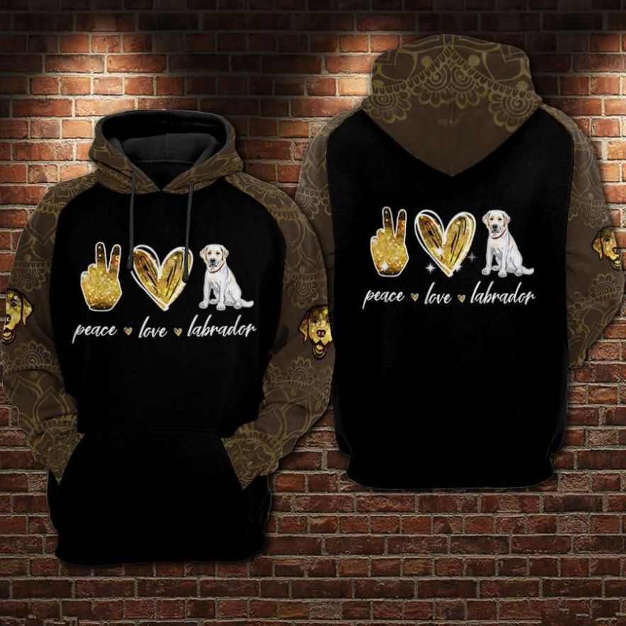 Peace Love Labradors Over Print 3d Zip Hoodie