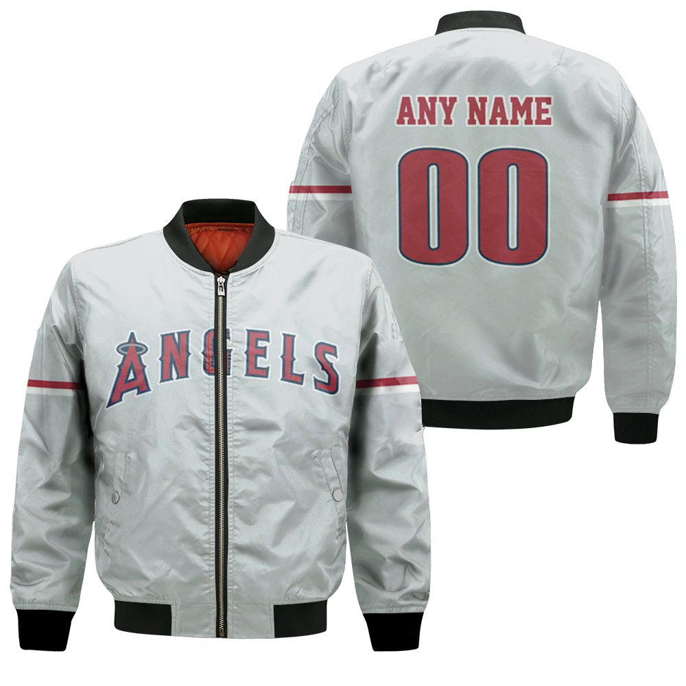 Personalized Los Angeles Angels 00 Anyname 2020 Players Grey Jersey Inspired Style Gift For Los Angeles Angels Fans Bomber Jacket