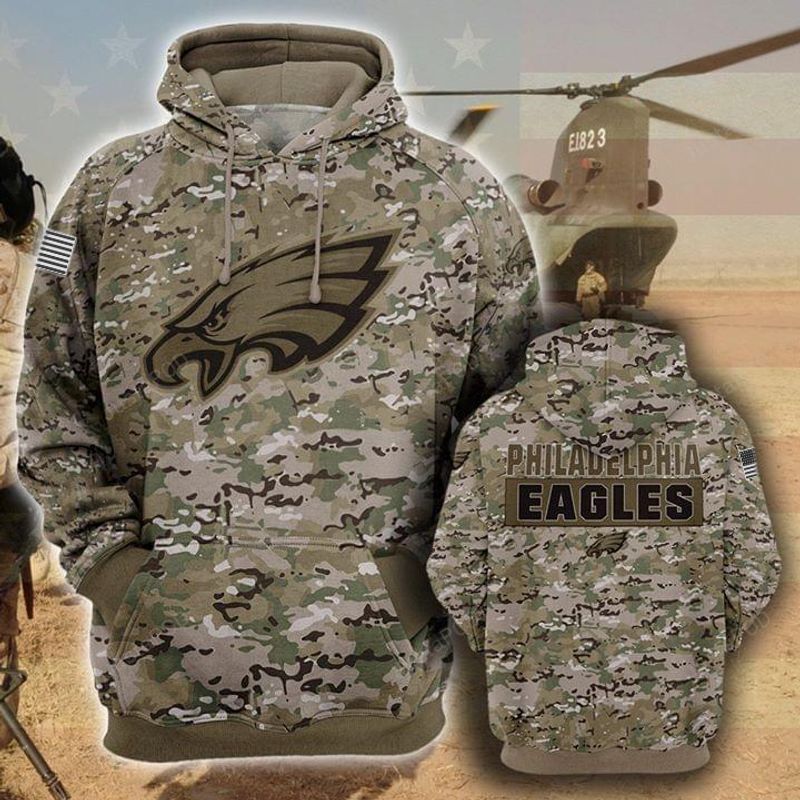 Philadelphia Eagles Camouflage Veteran 3d Cotton Hoodie