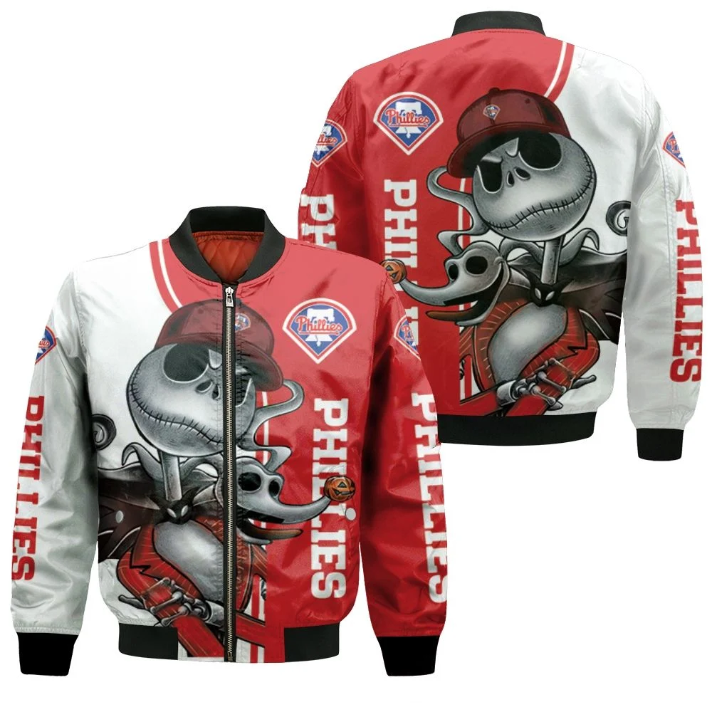 Philadelphia Phillies Jack Skellington And Zero Bomber Jacket