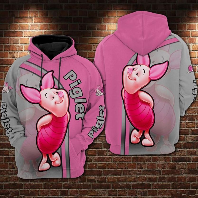 Piglet Cartoon Winnie The Pooh 1 Over Print 3d Zip Hoodie
