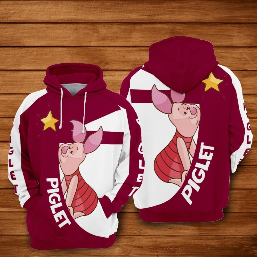 Piglet Cartoon Winnie The Pooh 2 Over Print 3d Zip Hoodie