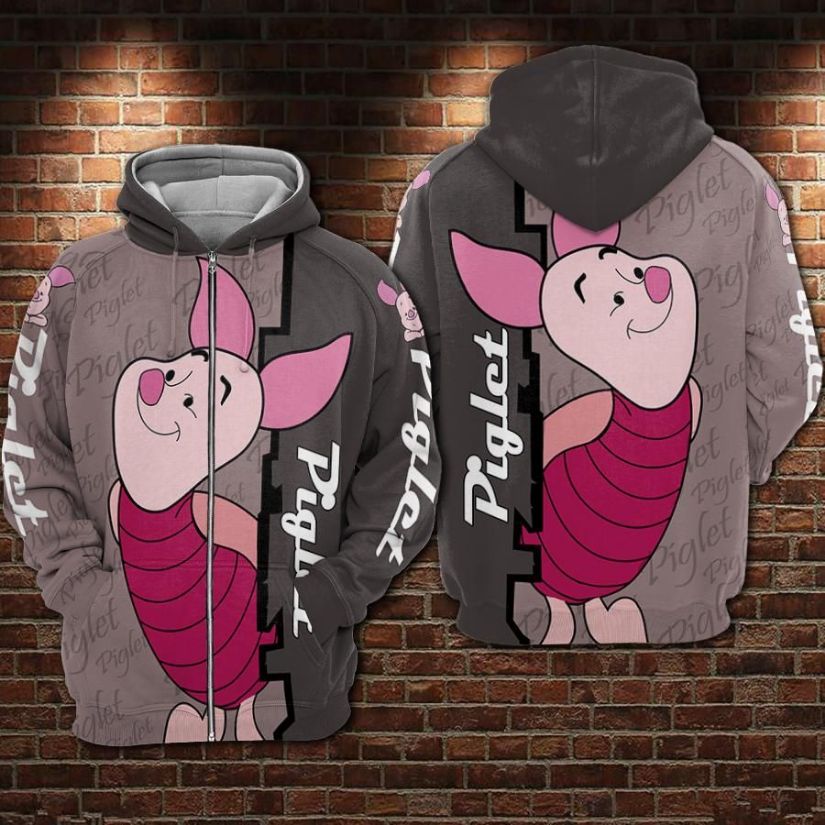 Piglet Cartoon Winnie The Pooh Over Print 3d Zip Hoodie