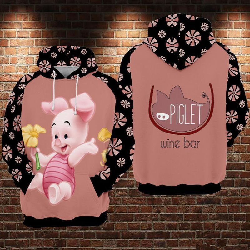 Piglet Disney Wine Bar Over Print 3d Zip Hoodie