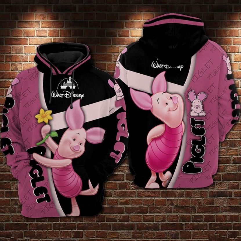 Piglet Flower Cartoon Winnie The Pooh Over Print 3d Zip Hoodie