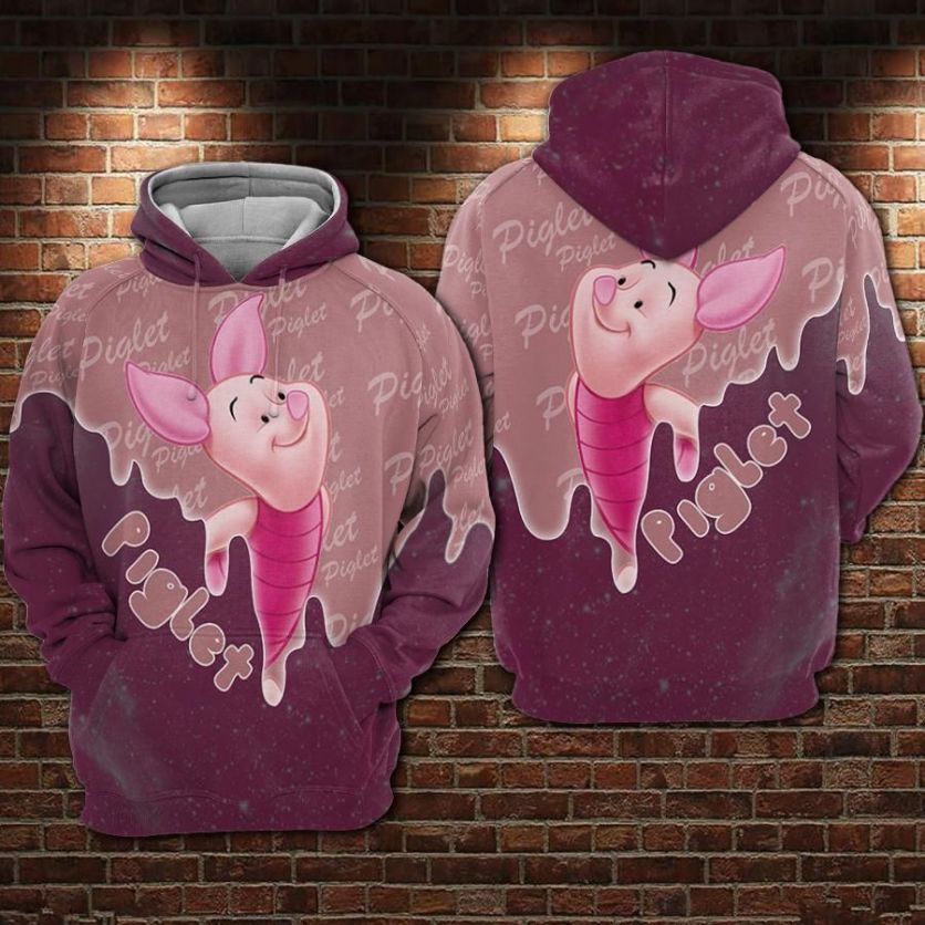 Piglet Pink Cartoon Winnie The Pooh Over Print 3d Zip Hoodie