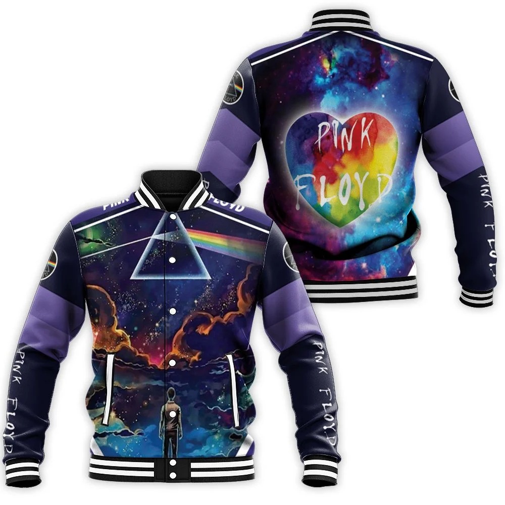 Pink Floyd Rainbow Triangle Glass Reflect Space Night Baseball Jacket