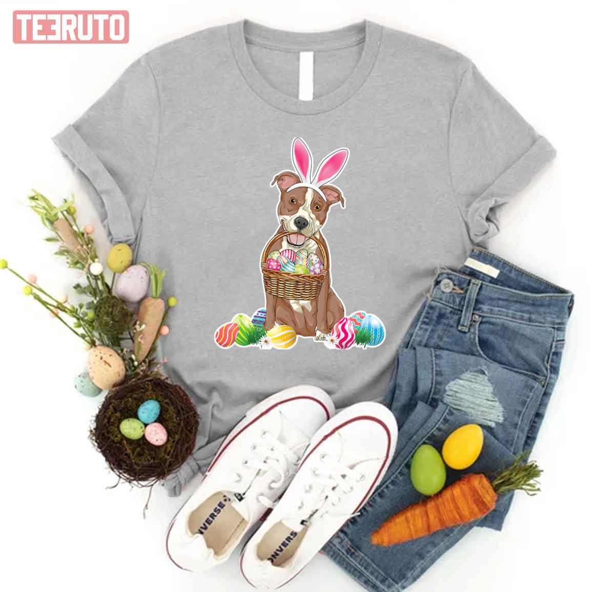 Pitbull Easter Day Eggs Basket Women T-Shirt