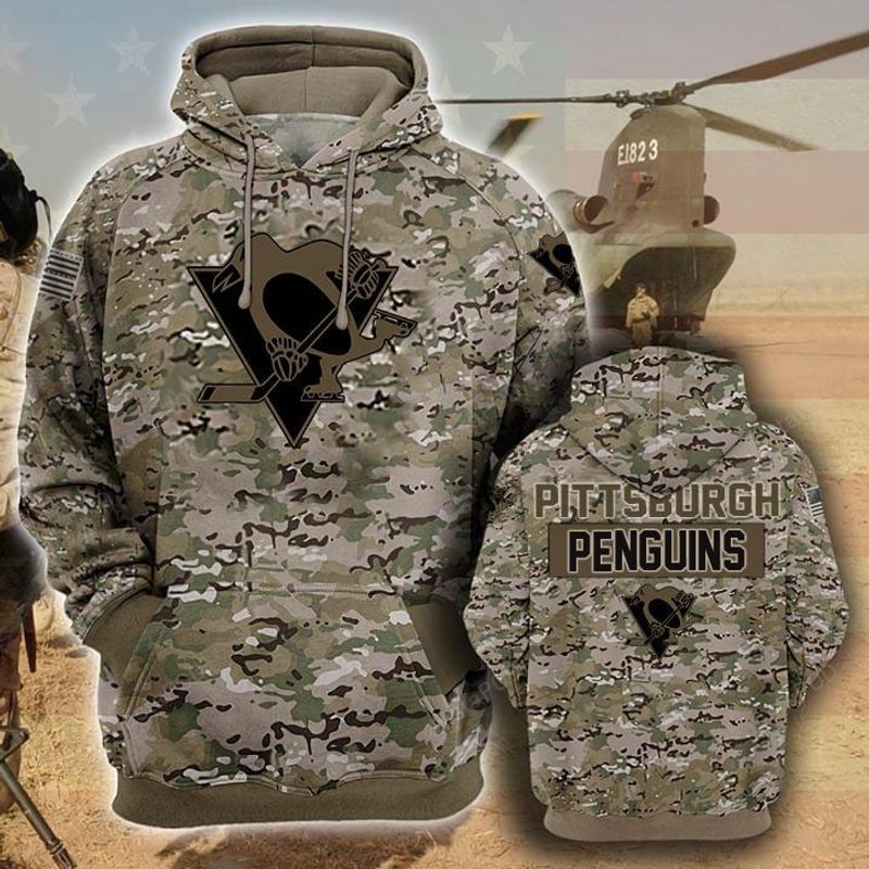 Pittsburgh Penguins Camouflage Veteran 3d Cotton Hoodie