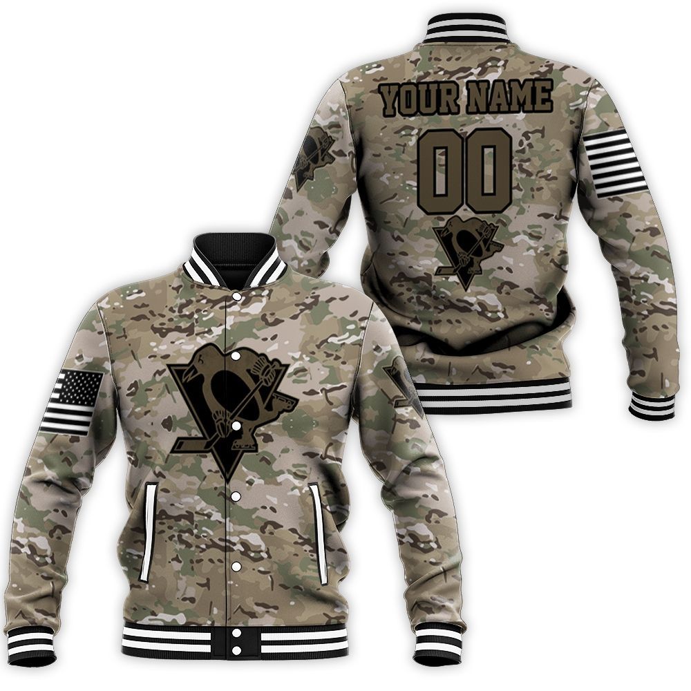 Pittsburgh Penguins Camouflage Veteran Personalized Baseball Jacket