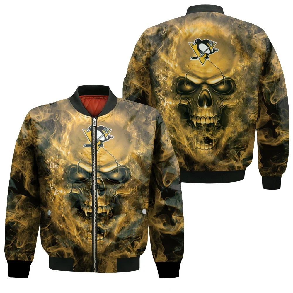 Pittsburgh Penguins Nhl Fans Skull Bomber Jacket