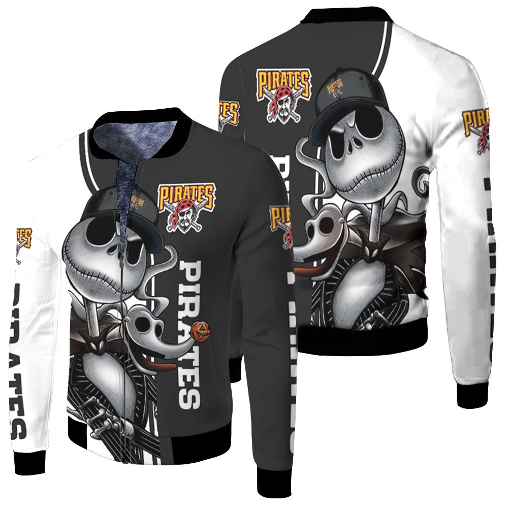 Pittsburgh Pirates Jack Skellington And Zero Fleece Bomber Jacket