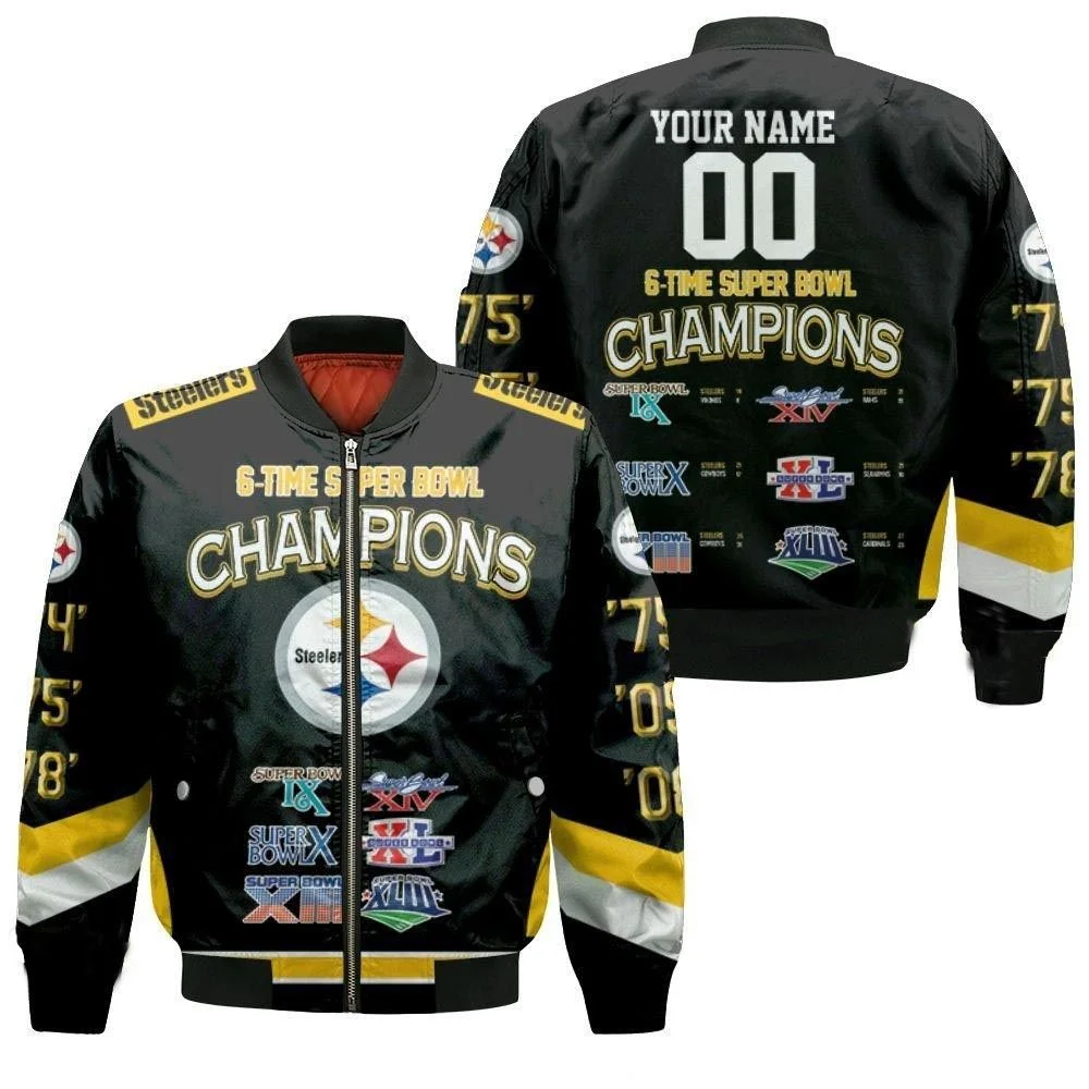 Pittsburgh Steelers 6-Time Super Bowl Champions For Fans 3d Personalized Bomber Jacket