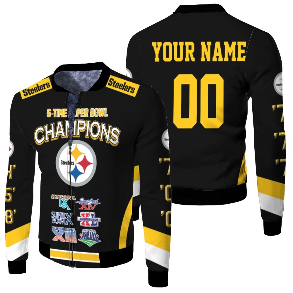 Pittsburgh Steelers 6-Time Super Bowl Champions For Fans Personalized Fleece Bomber Jacket