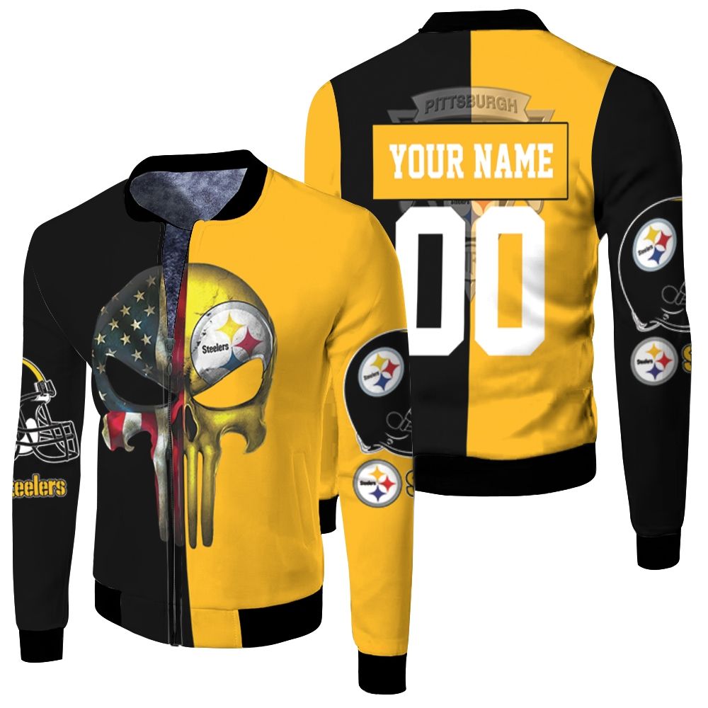 Pittsburgh Steelers American Skull 2020 Nfl Season Personalized Fleece Bomber Jacket