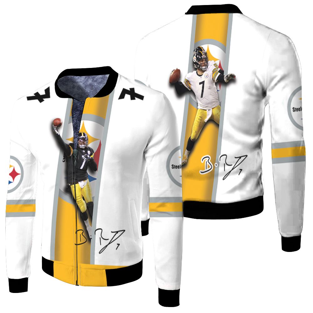 Pittsburgh Steelers Ben Roethlisberger Signed 3d Jersey Fleece Bomber Jacket