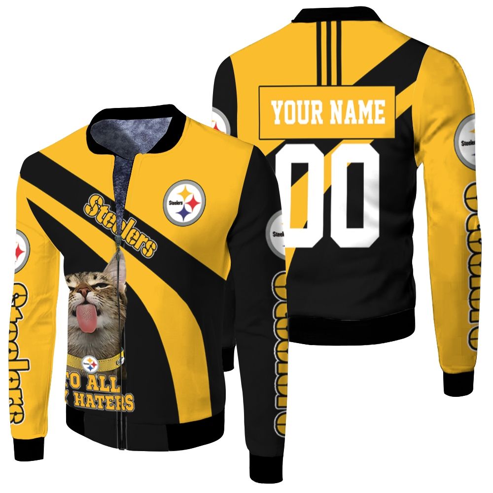 Pittsburgh Steelers Funny Cat Stick Out Tongue To All My Haters 2020 Nfl Season Personalized Fleece Bomber Jacket