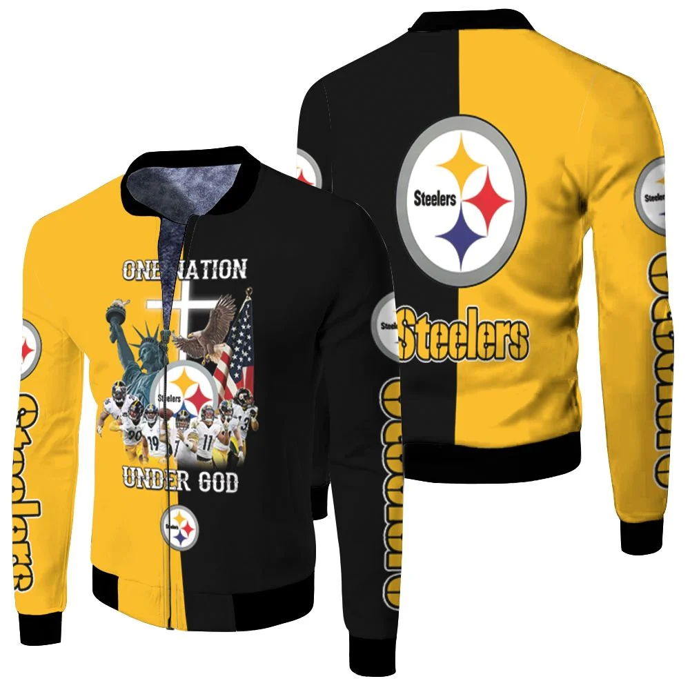 Pittsburgh Steelers One Nation Under God Great Players Team 2020 Nfl Season Jersey Fleece Bomber Jacket