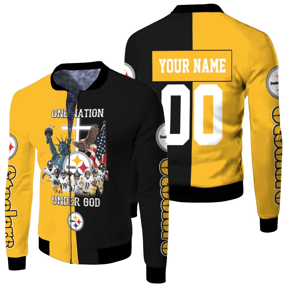 Pittsburgh Steelers One Nation Under God Great Players Team 2020 Nfl Season Personalized Fleece Bomber Jacket
