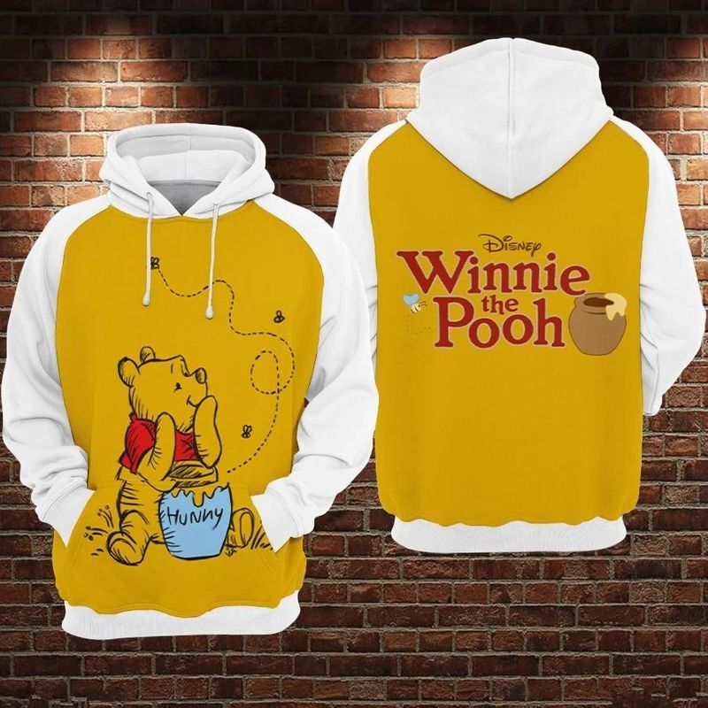 Pooh And Honey Winnie The Pooh Over Print 3d Zip Hoodie