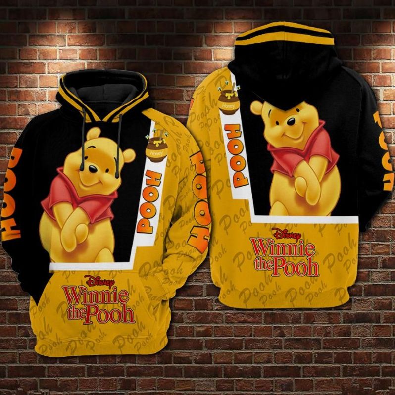 Pooh Honey Cartoon Winnie The Pooh Over Print 3d Zip Hoodie - Teeruto