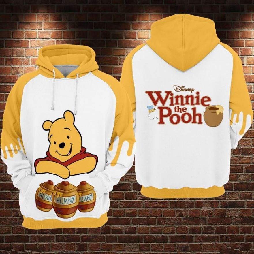 Pooh Hunny Cartoon Winnie The Pooh Over Print 3d Zip Hoodie - Teeruto